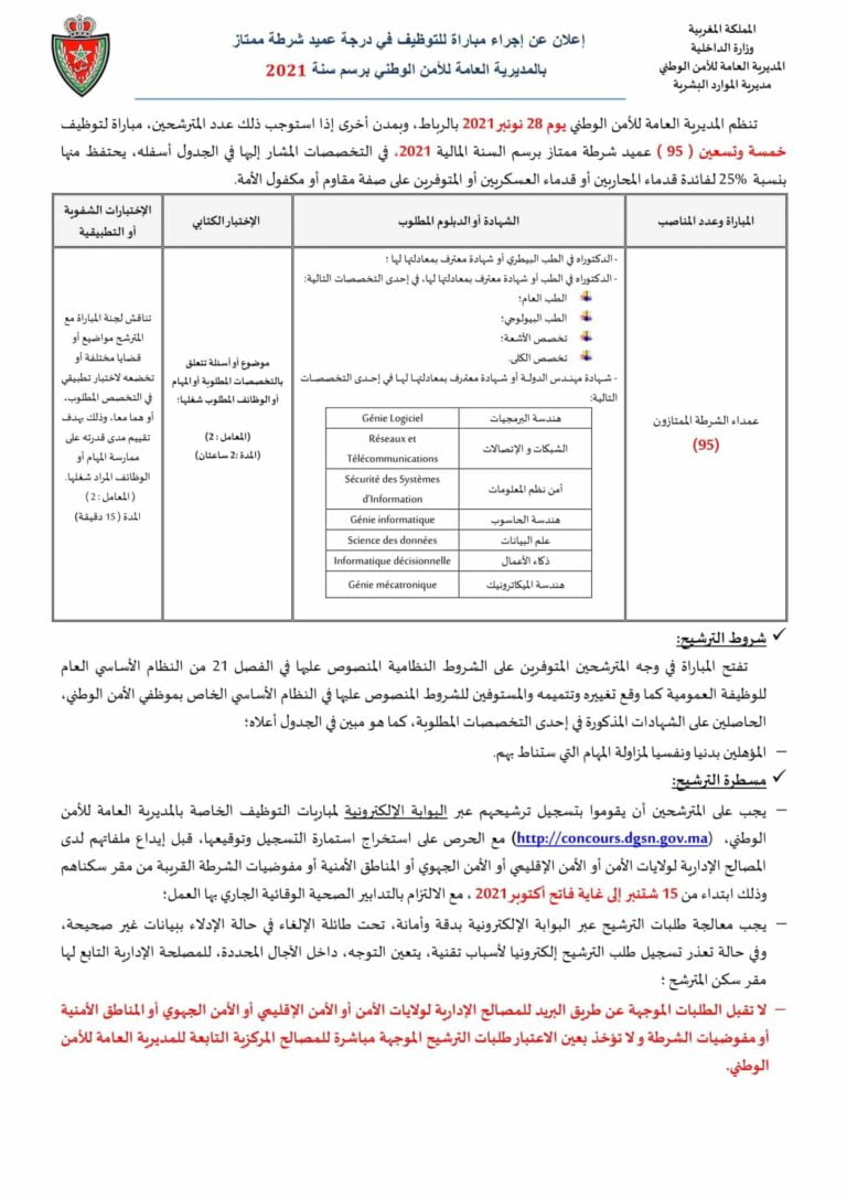 Concours De Recrutement Dgsn Police Postes