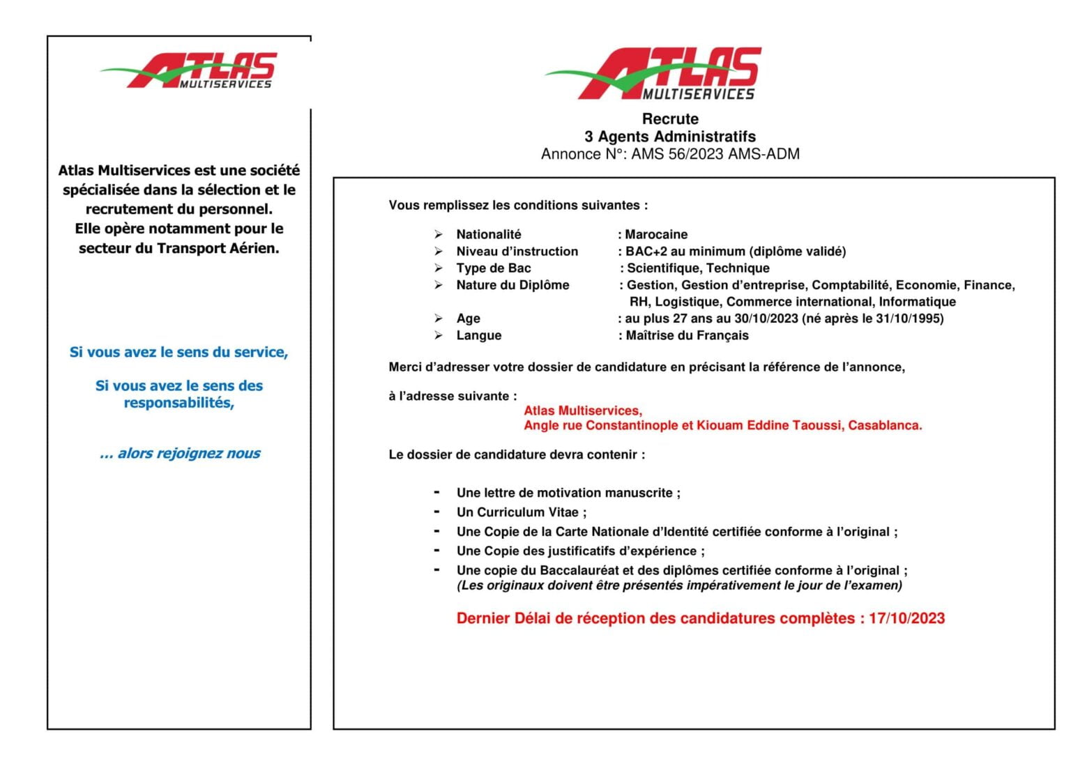 Atlas Multiservices Recrute Des Agents Administratifs