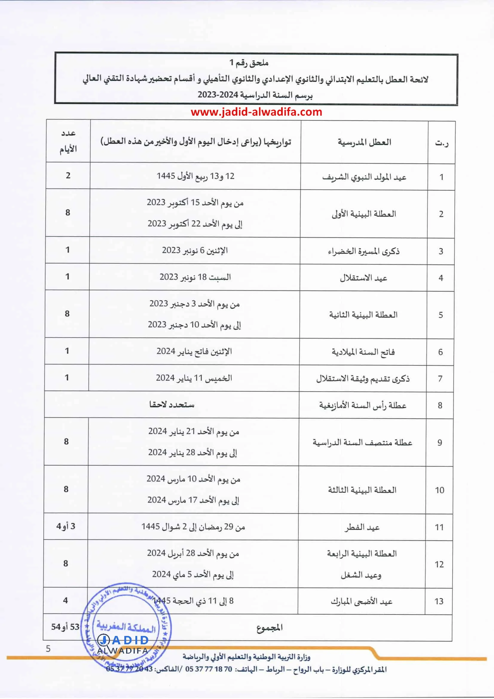 لائحة العطل المدرسية بالمغرب 2024/2023